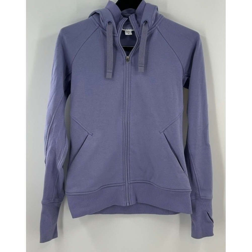 Athleta Triumph Hoodie Purple Full Zip Sweatshirt Thumbholes XS Periwinkle